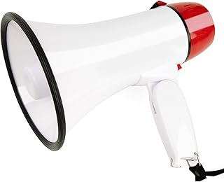MyMealivos Portable Megaphone Bullhorn 20 Watt Power Megaphone Speaker Voice and Siren/Alarm Modes with Volume Control and Strap (White&Red)