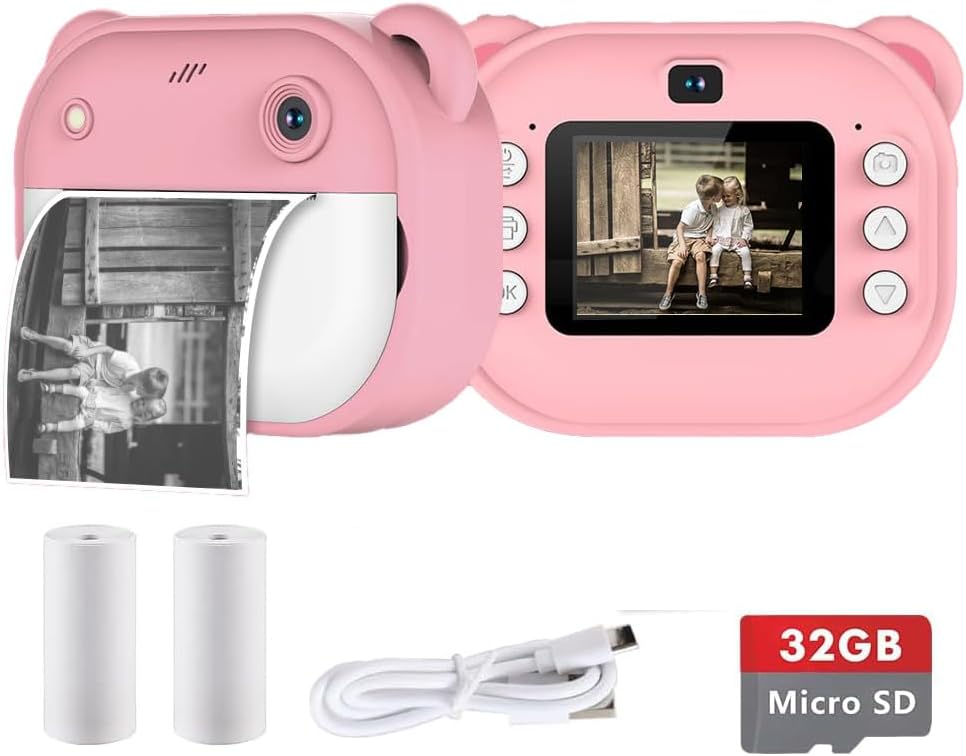 Kids Camera Instant Print - Childrens Photo Creator Instant Camera DIY Toy, 1080p HD Printing Digital Camera with 32GB Sd Card, Birthday Gift for 3 4 5 6 7 8 9 10+ Year Old Girl Boy
