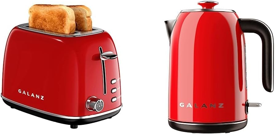 Galanz Retro Breakfast Set, Galanz 1.7 L Retro Electric Kettle and 2-Slice Toaster (1.5" Extra Wide Slots)