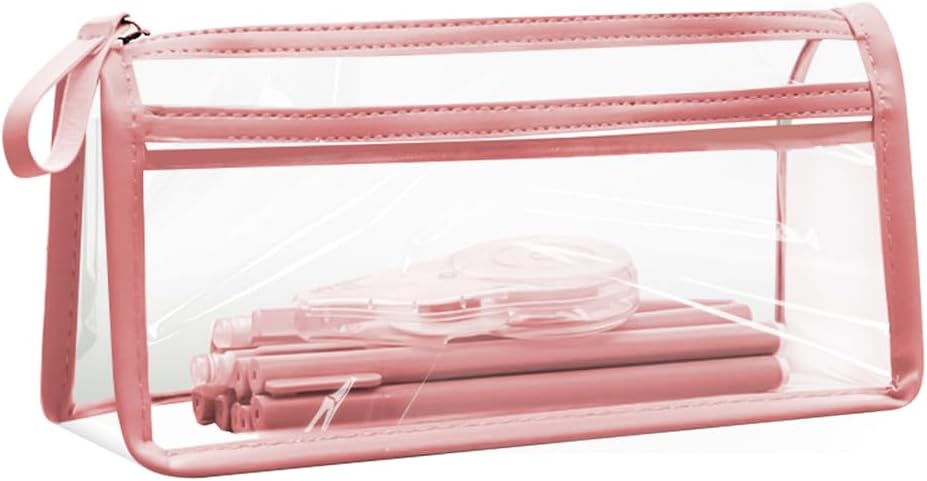 hoinya Clear Pencil Case, See Through Pencil Case for Exams, Waterproof PVC Zip Pencil Pouch with Large Capacity | Versatile Storage for Stationery, Toiletries, Makeup, Travel & Office Supplies