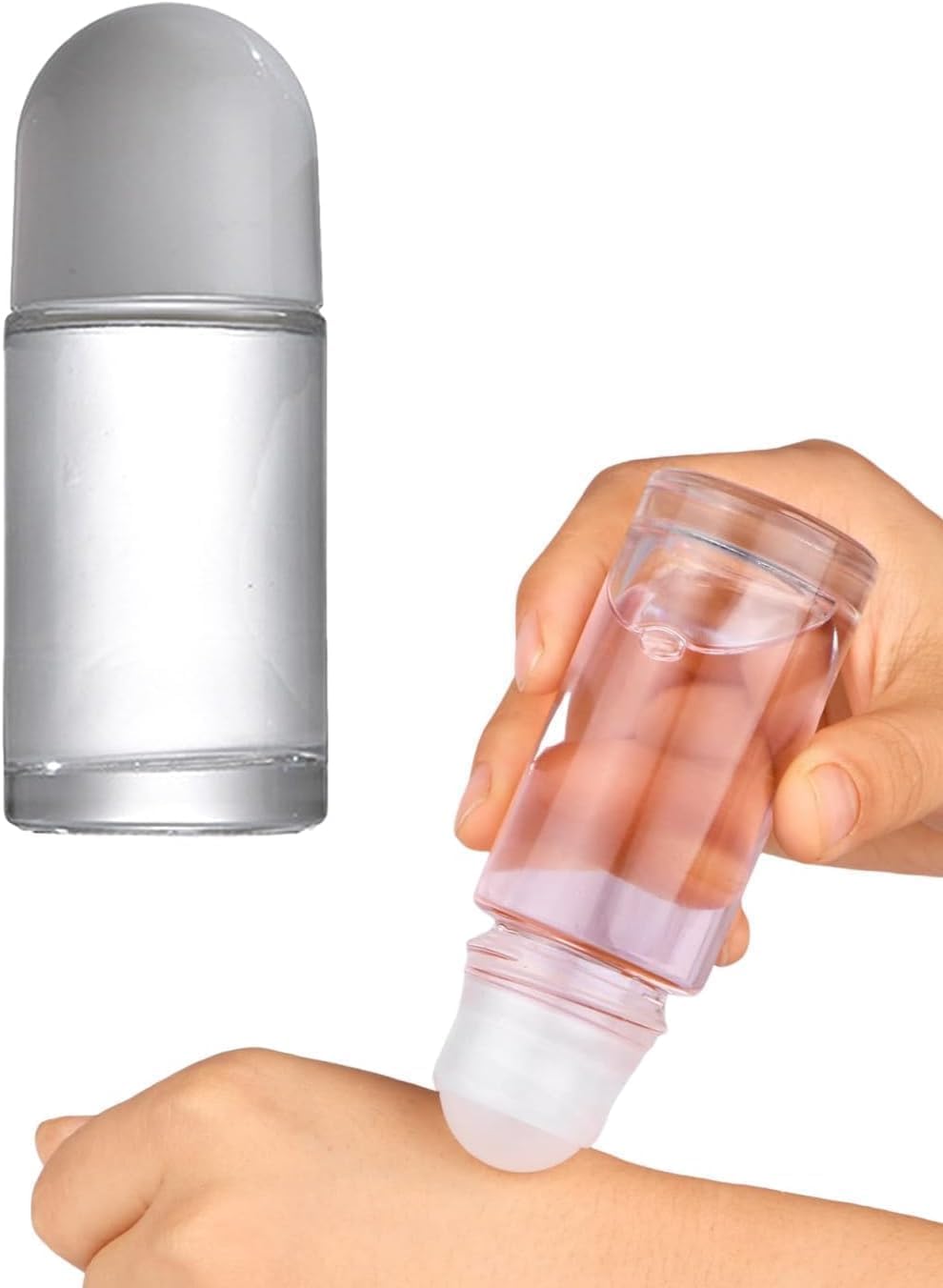 Hehglng 1Pc 50ML Glass Empty Roller Bottles with Plastic Roller Ball, Deodorant Roll On Bottles Containers Leak Proof Massage Roller Ball Bottle with Cap for Essential Oil Perfume Cosmetics (White)