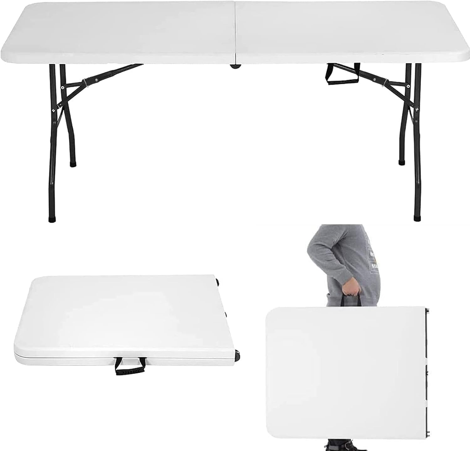 HKLGorg 6 Ft Heavy Duty Working Indoor Outdoor Plastic Folding Utility Party Dining Table Easy to Assemble with Lock Function White, 70.9 x 29.1 x 29.1 inches (White, 6 FT)