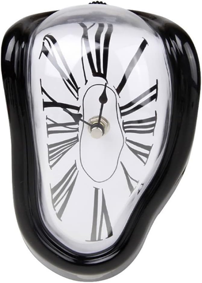 Verve Jelly Melting Wall Clock, Salvador Dali Watch, Surrealist Melted Design, Creative Decorative for Home Kitchen Office Desk Shelf Table, Black