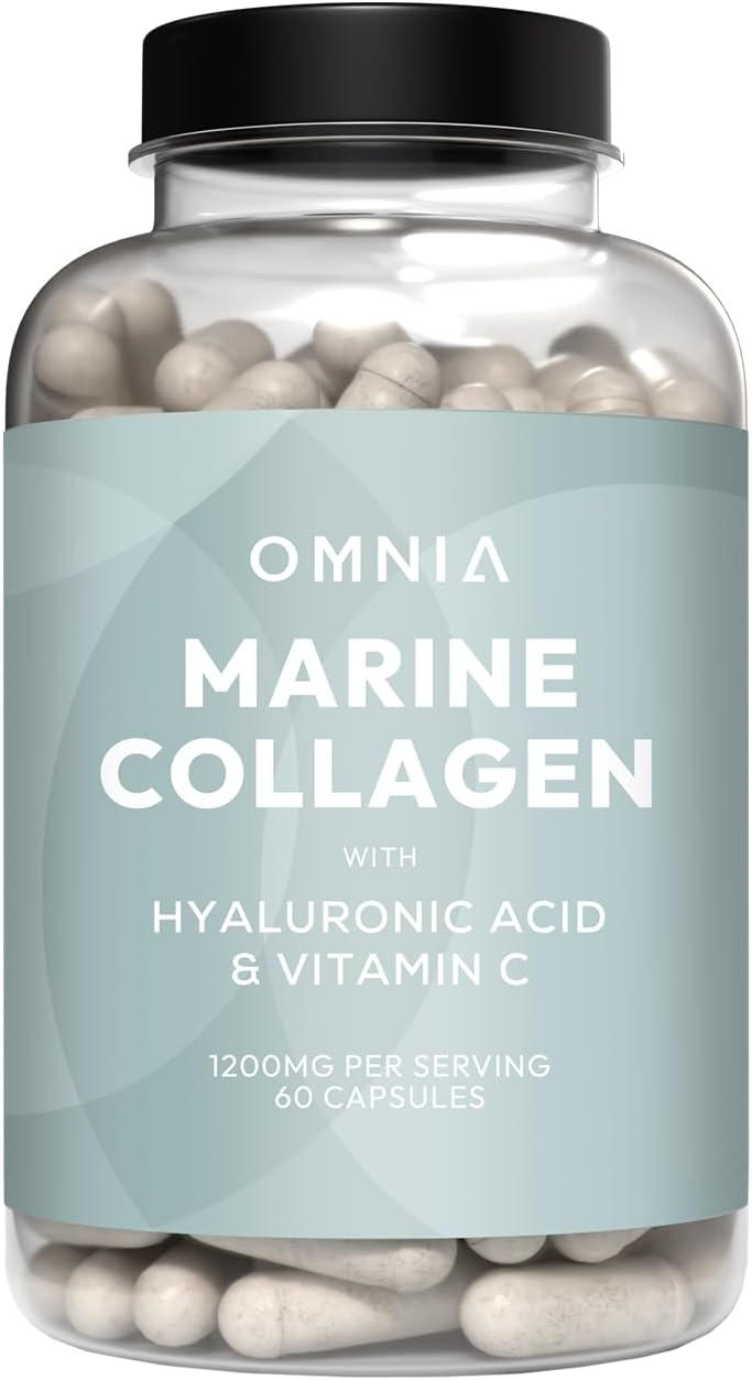 Omnia Marine Collagen Capsules 1200mg, Premium Skin, Hair & Nail Health Support for Women & Men, Enriched with Type I Collagen, Hyaluronic Acid & Vitamin C, High-Potency Formula, UK Made, 60 Capsules