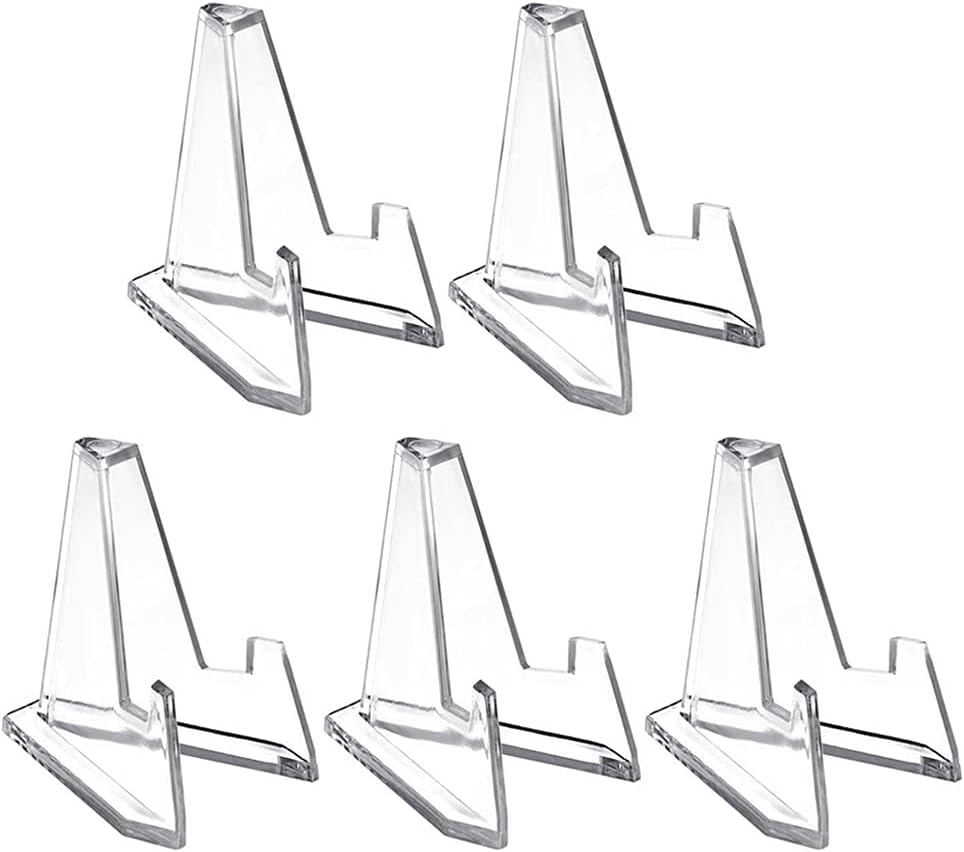 Set of 5 Acrylic Display Easels - Mini Coin & Medal Stands for Collectables, Challenge Coins, Awards - Clear Tabletop Showcase Racks for Shelves, Cabinets & Showcases (5-Pack)