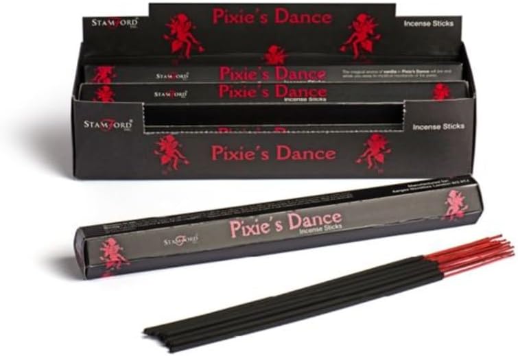 Stamford Black Range Incense Sticks Box of 6 Packs (90 Sticks) - Pixie’s Dance (Vanilla & Tonka Bean) with JRose Incense Stick Holder