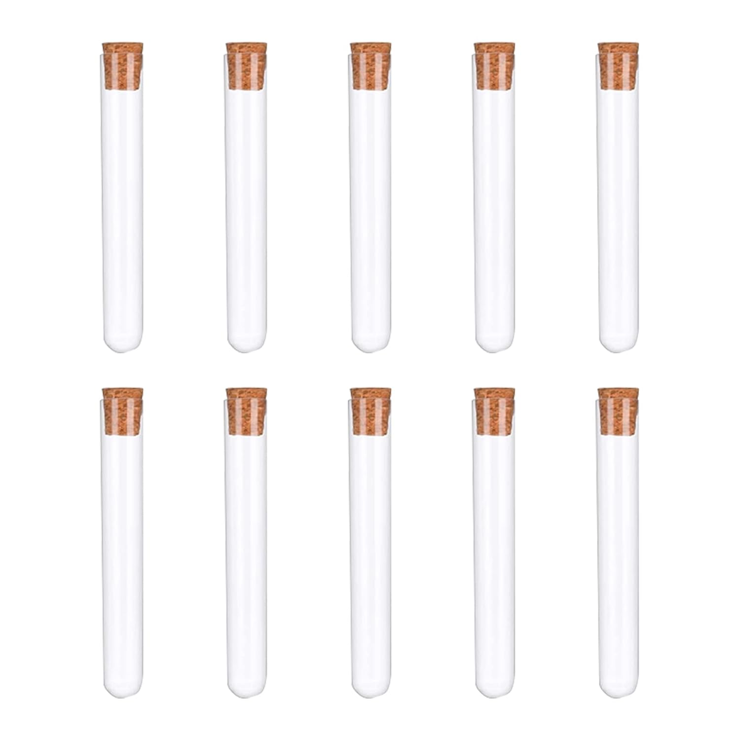 10pcs Clear Plastic Test Tubes with Cork Stoppers,Transparent Plastic Test Tubes,Sealing Storage Test Tube for Jewelry Seed Beads Powder Spice Liquid Storage,Lab Use or Decoration(16 * 100mm)