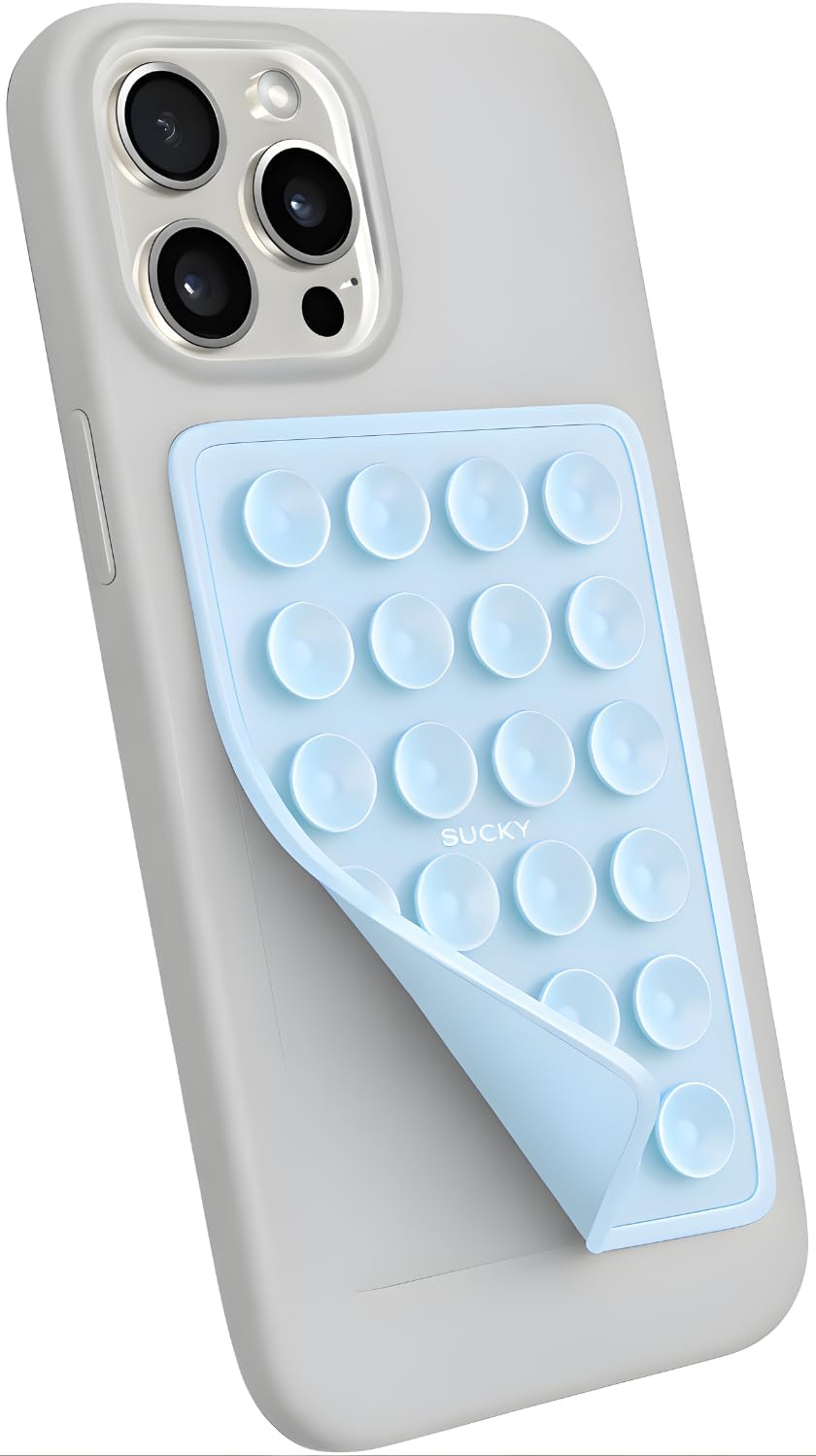 Suction Phone Case Mount, Phone Sticky Grip for iPhone and Android, Adhesive Phone Accessory, Hands-Free Mirror Shower Phone Holder for Videos and Selfies (Baby Blue)