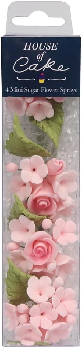 House of Cake Mini Rose Spray, Pink Floral Cake Decoration With Flowers and Leaves, Single