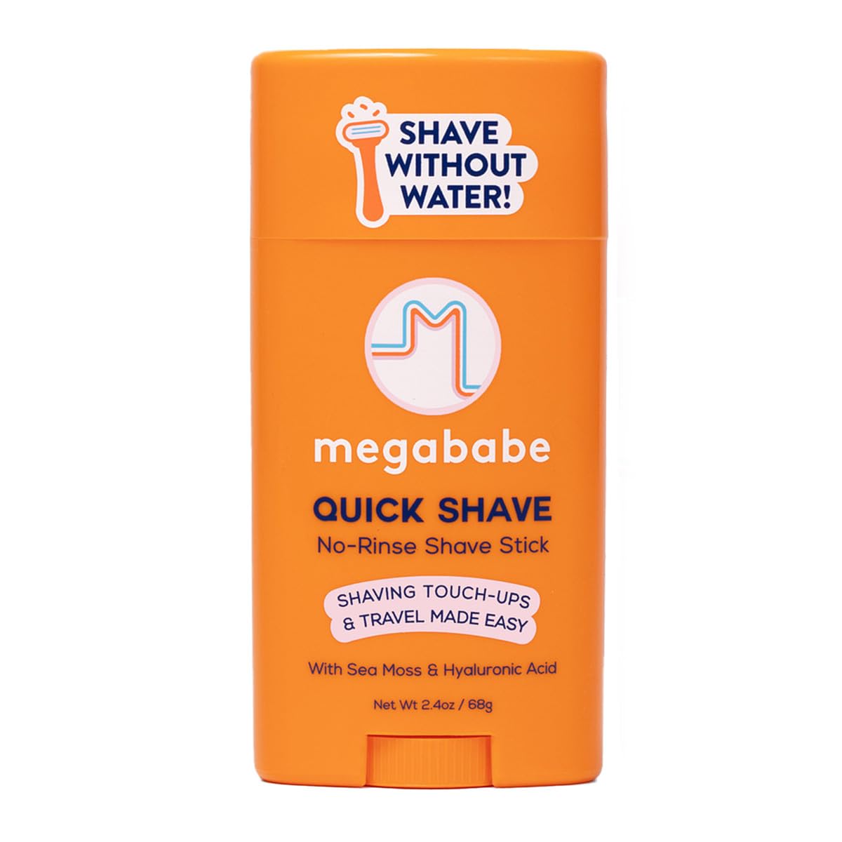 Megababe Quick Shave No-Rinse Shave Stick | Shaving Touch-Ups & Travel Made-Easy | with Sea Moss & Hyaluronic Acid | 2.4 oz