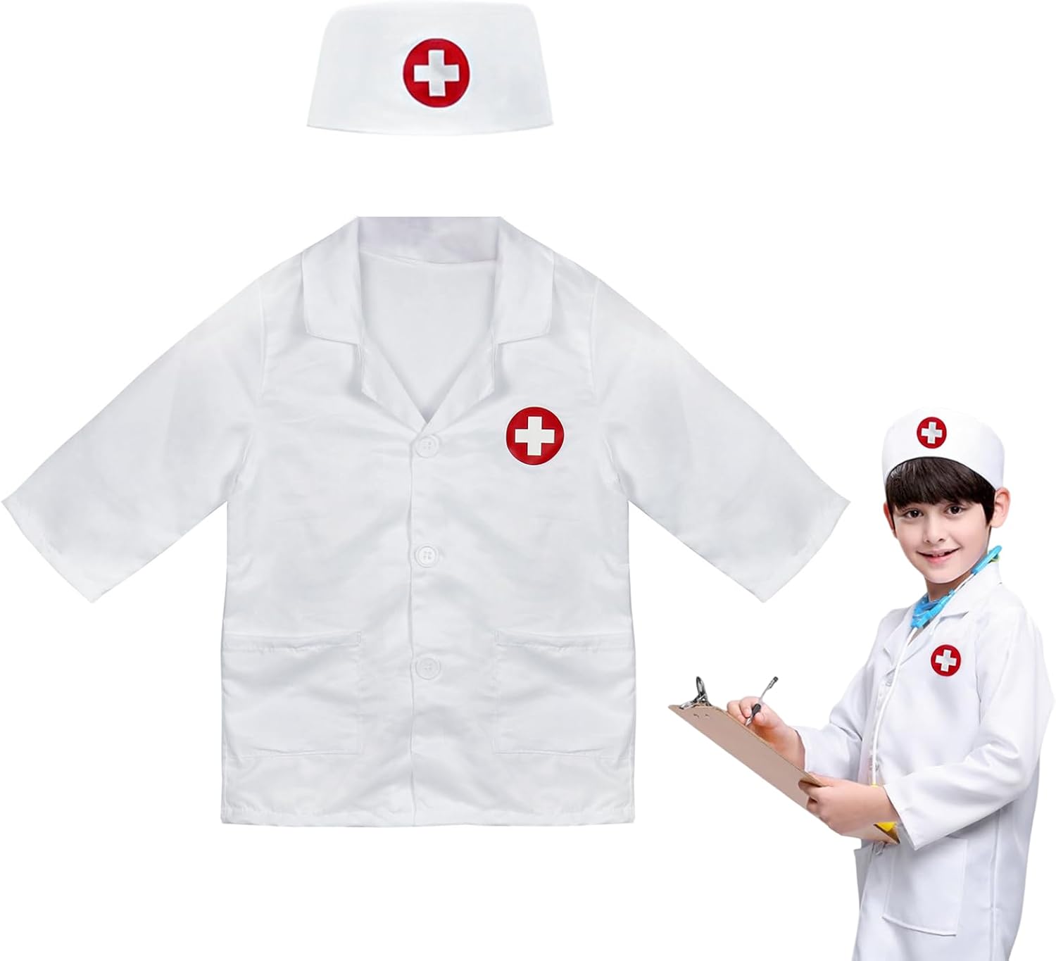 Kids Doctors Outfit with Doctor Hat Set, Doctor Costume Kids, Children's Doctors Costume Accessories, Lab Coat for Girls Boys Kid Gifts Birthday Gifts Party