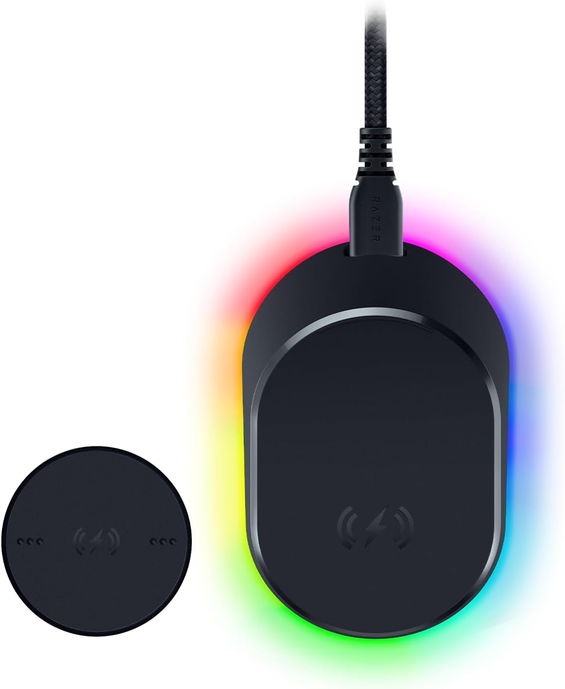 Razer Mouse Dock Pro & Charging Puck - Magnetic Wireless Charging Dock & Charging Module for Compatible Mice (Magnetic Dock with Charge Status RGB Lighting, Anti-slip Gecko Feet, Charging Puck) Black