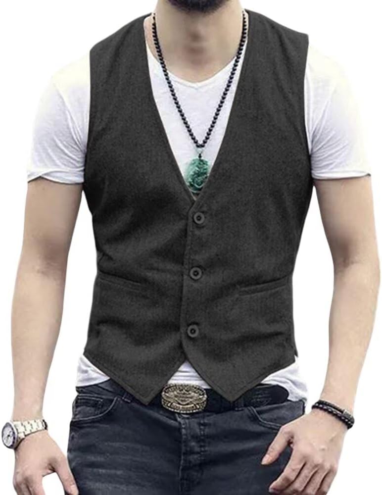 Men's Linen Suit Vest Vintage Beach Wedding Dress Vest Summer Casual Waistcoat for Party Groomsmen