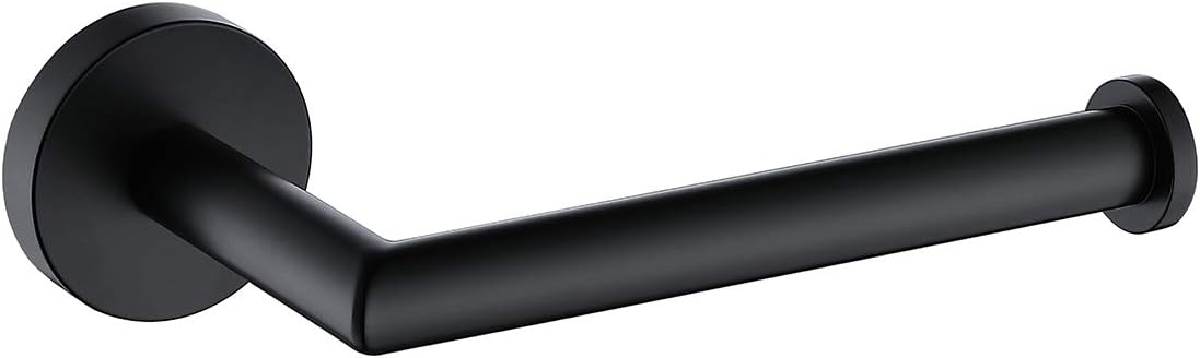 TASTOS Matte Black Toilet Paper Holder Stainless Steel, Bathroom Tissue Roll Holder Dispenser Half Open Round Wall Mount for Washroom & Kitchen (Black)