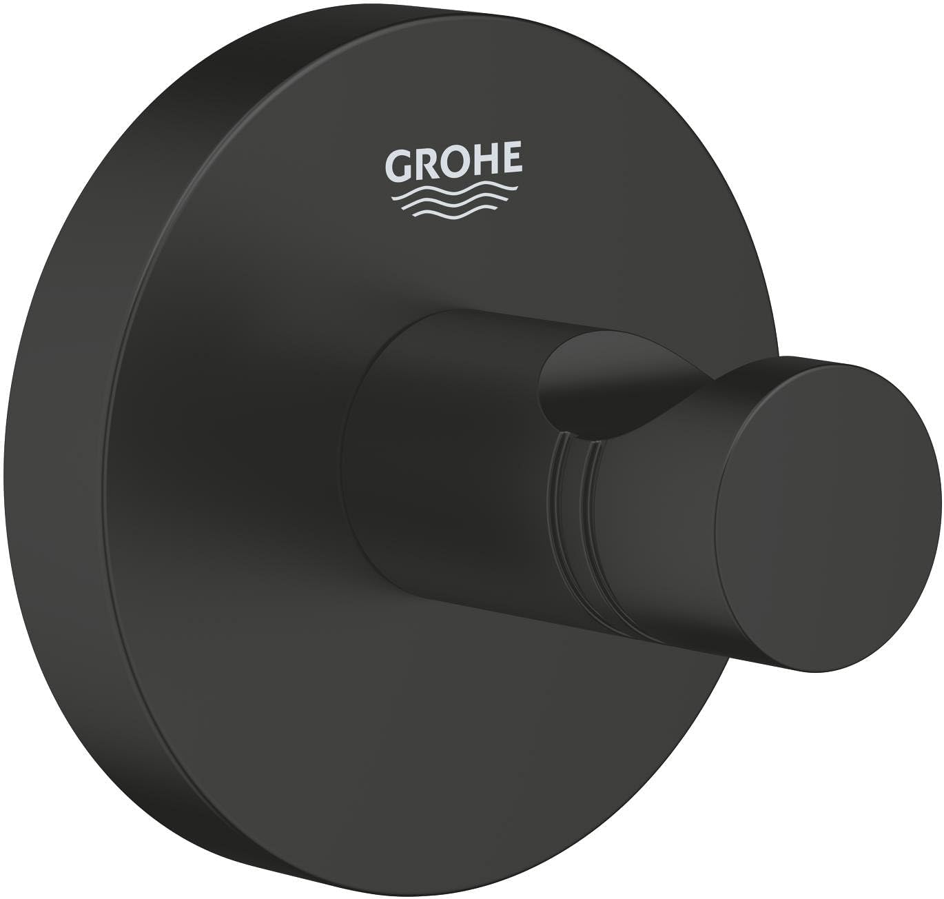 GROHE Start QuickFix Robe Hook (Metal, Concealed Fastening, Including Screws and Dowels, Extra Easy to Fit QuickGlue), Size 45 mm, Matt Black, 411732430