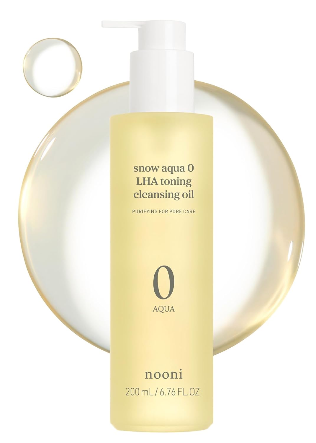 NOONI Facial Cleanser - Snow Aqua 0 LHA Toning Cleansing Oil | Makeup Blackhead Remover, Pore Control, Glass Skin, Help Control Sebum, Revitalizing, Moisturizing, Korean Skin Care, 6.76 Fl Oz (200 ml)