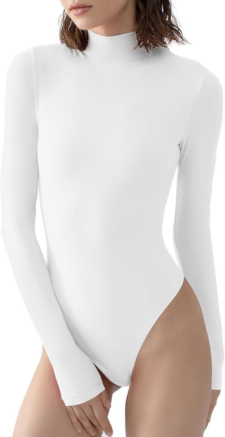 PUMIEY Women's Long Sleeve Bodysuit Mock Turtle Neck Body Suits Going Out Tops Sharp Collection