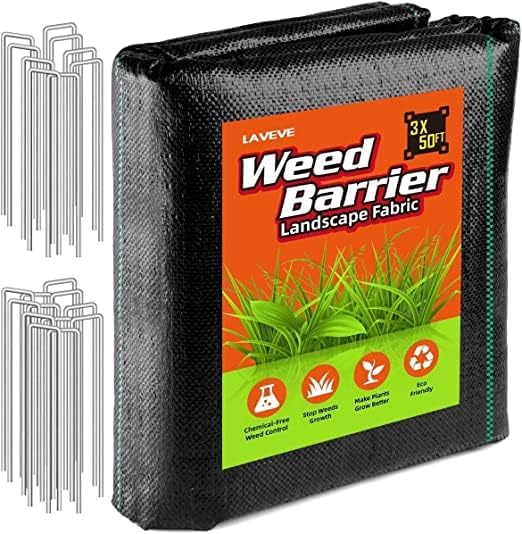 LAVEVE 3FT x 50FT Weed Barrier Landscape Fabric, 3.2oz Premium Heavy Duty Garden Cloth, Ground Cover for Gardening, Farming with 20 U-Shaped Securing Pegs