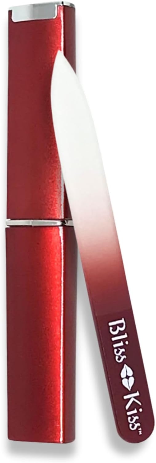 Bliss Kiss Simply Czech Crystal Glass Nail File case and Sleeve | Small File Gentle for Natural Nails, Durable Manicure Tool, Perfect for Travel, Emery Boards Alternative