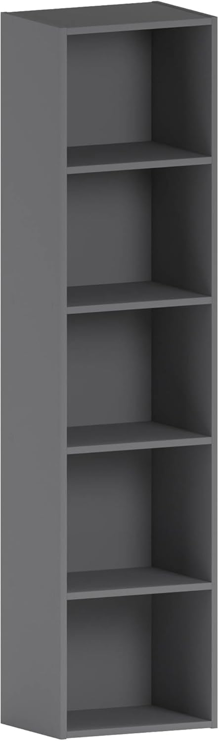 Vida Designs Oxford 5 Tier Cube Bookcase, Grey Wooden Shelving Display Storage Unit Office Living Room Furniture