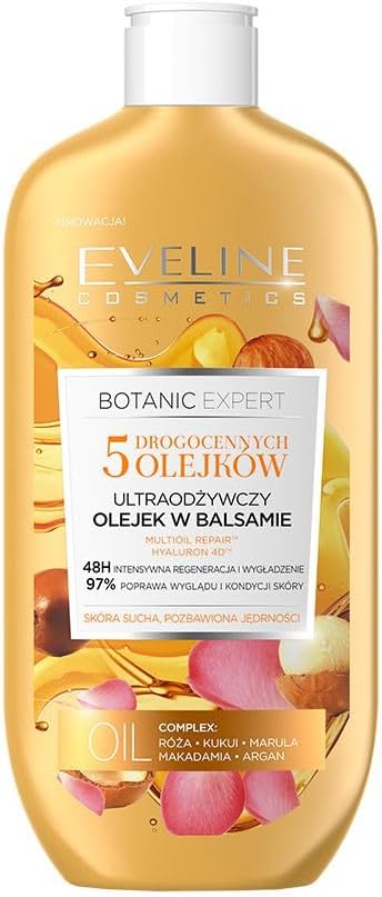 Eveline Cosmetics Botanic Expert Ultra-Nourishing Body Oil Balm with Rose, Macadamia, Argan, Marula & Kukui Oils - PRO BOTANIC OIL Booster™ for Hydrated & Radiant Skin - 350 ml