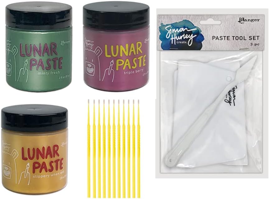 Simon Hurley Lunar Paste Bundle - Triple Berry, Minty Fresh, Slippery when Wet Lunar Paste - Includes 1 Palette Knife and 2 Scrapers - with Trebbies Detail Sticks