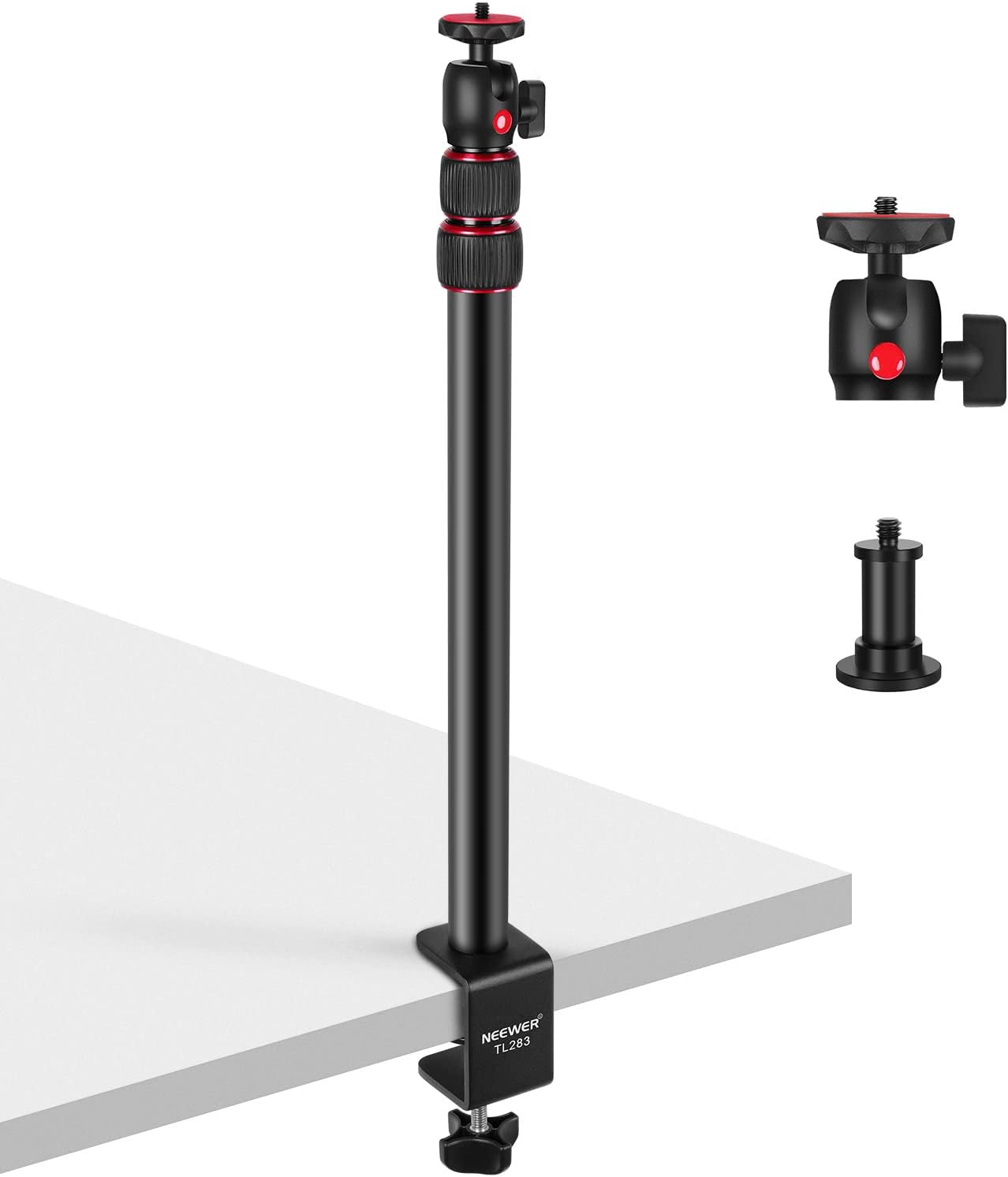 NEEWER Extendable Camera Desk Mount with Ball Head, 17"-40" Adjustable Table Light Stand with 1/4" Screw & C Clamp for DSLR Camera, Ring Light, Live Stream, Vlog, Max Load: 6.6lb/3kg, TL283 (RED)