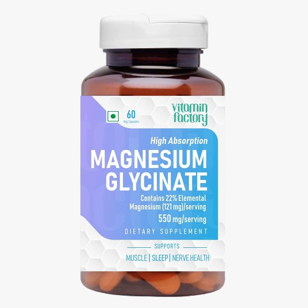 Magnesium Glycinate Supplements 550mg Premium Quality Natural High Strength 60 Vegan Capsules (2 Month Supply) with Highest Bioavailability