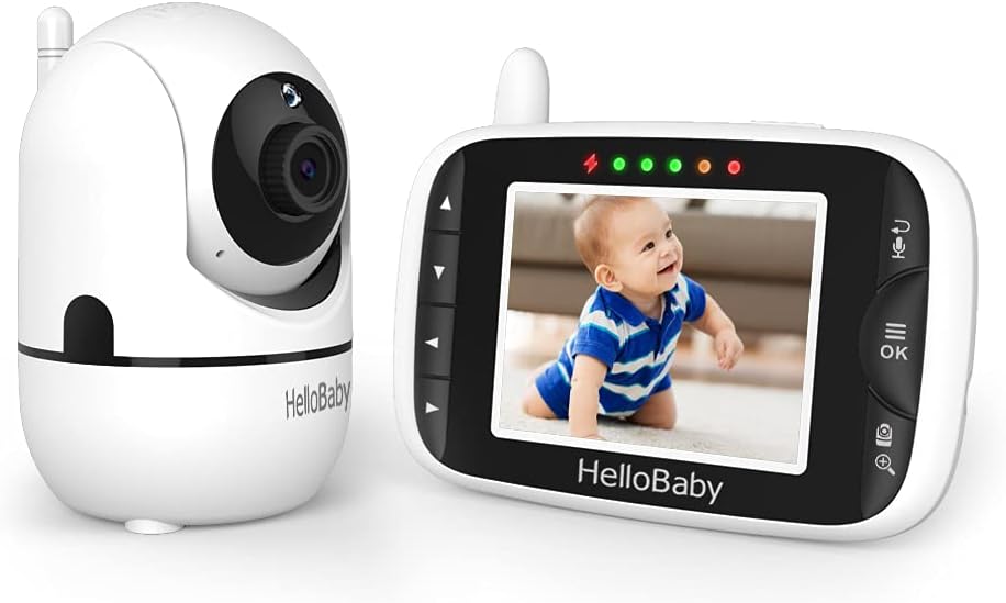 HelloBaby Baby Monitor,Hello Baby Monitor with Camera and Audio, 3.2'' LCD Screen,Rotate 355°horizontally and120°vertically,ECO Mode,Two-Way Audio, Night Vision,Temperature Monitoring, Lullabies