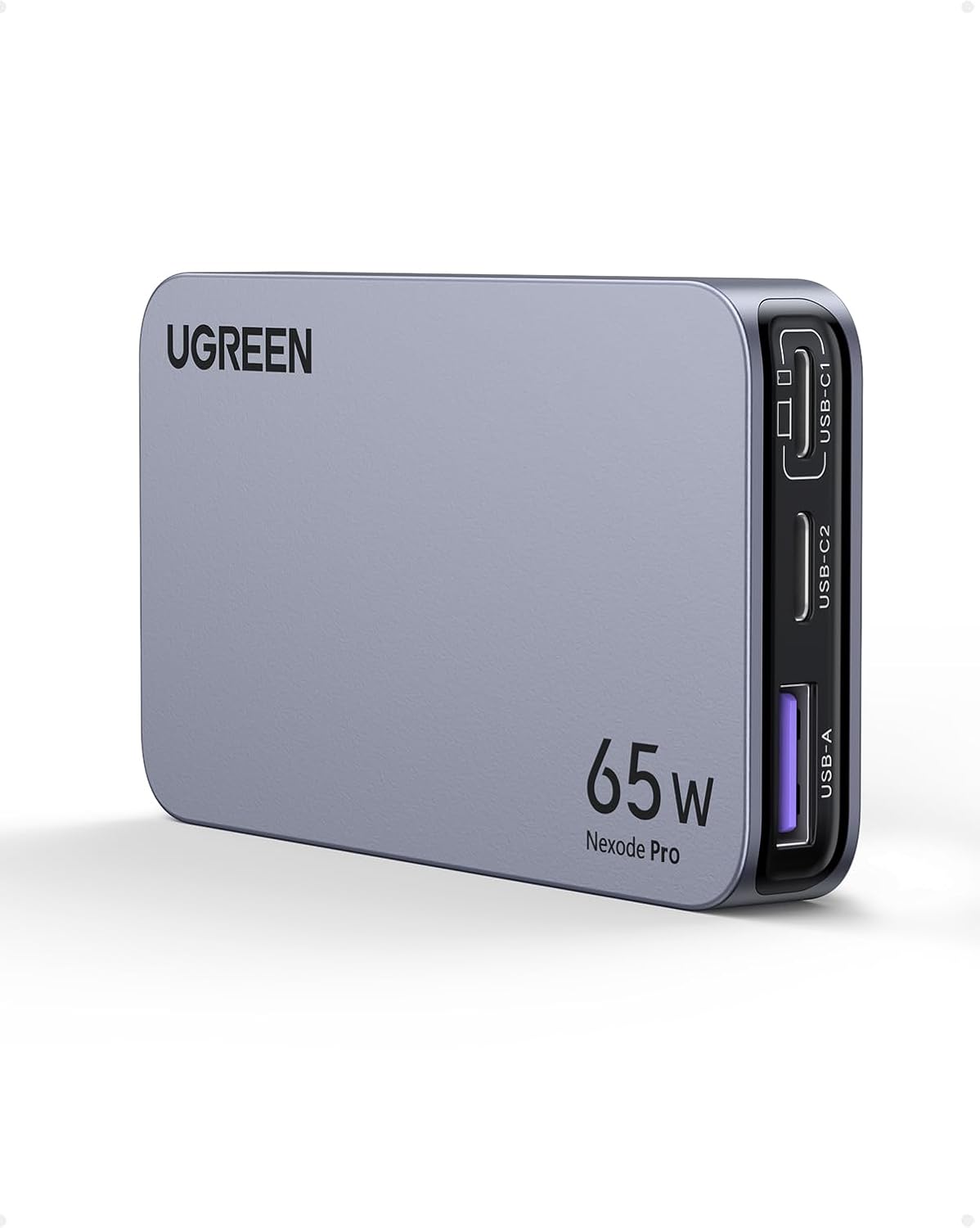 UGREEN Nexode Pro 65W USB C Charger Flat, 3-Port Ultra-Slim GaN Compact Fast PPS Wall Charger for MacBook Pro/Air, Pixelbook, iPad Pro, iPhone 16/15/14, Galaxy S24/S23/Note20, Pixel 8, Steam Deck