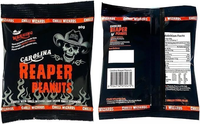 Reaper Peanuts Hot as Hell Seasoned Peanuts 2 x 80g Carolina Reaper Hottest Chilli In The World