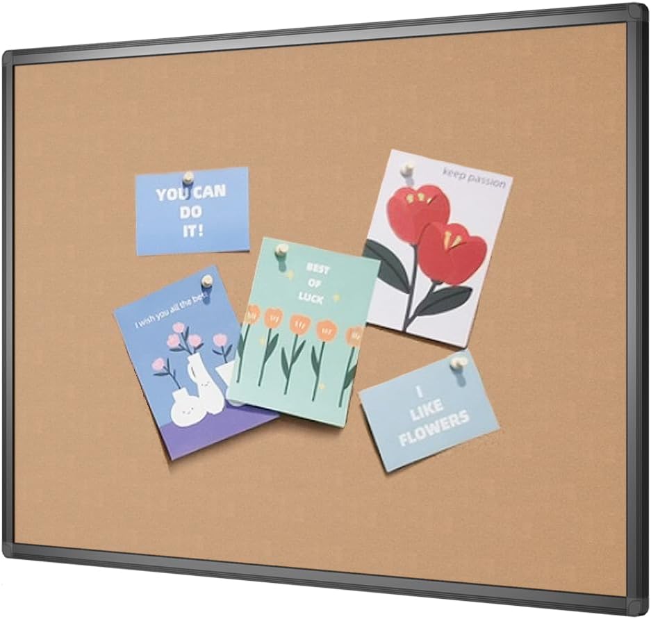 VIZ-PRO Cork Notice Board, 90 X 60 cm, Cork Bulletin Board with Black Aluminium Frame