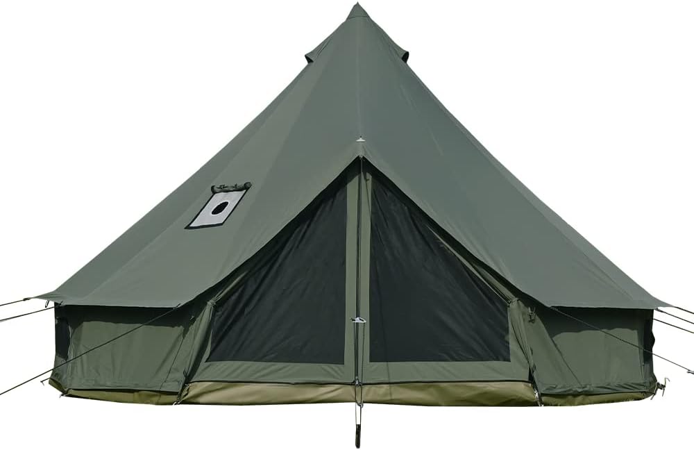 Cotton Canvas Bell Tent with Stove Jack, Roomy Yurt Tent for Family Glamping Camping, 4 Season Tent with Zipped Removable Floor