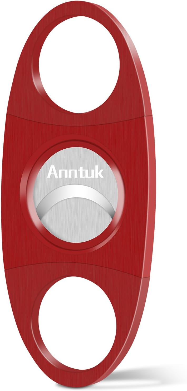 Cigar Cutter Stainless Steel Guillotine Double Cut Blade in Leather Pouch, Red
