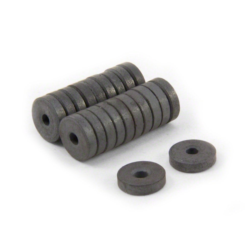 12mm O.D. x 3mm I.D. x 3.3mm thick Y10 Ferrite Magnets - 0.1kg Pull (Pack of 20)