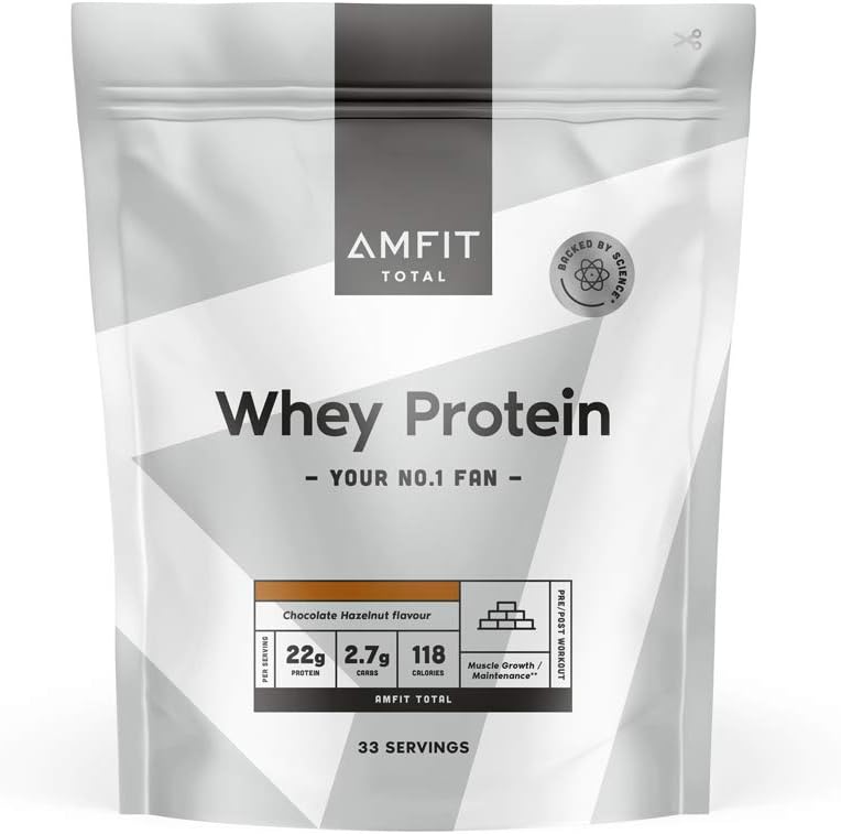 Amazon Brand - Amfit Nutrition Whey Protein Powder, Chocolate Hazelnut Flavour, 33 Servings, 1 kg (Pack of 1)