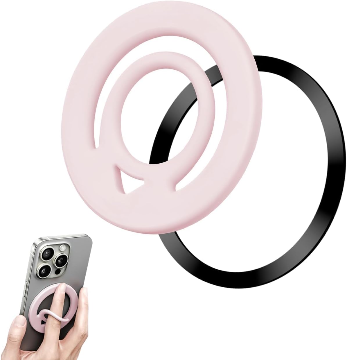 Ultra-Thin Dual-Sided Magnetic Ring Grip for back of the phone, Comfortable Silicone Magnet Finger Loop for iPhone, with Enhanced Magnetic Ring for Phone Case, Pink