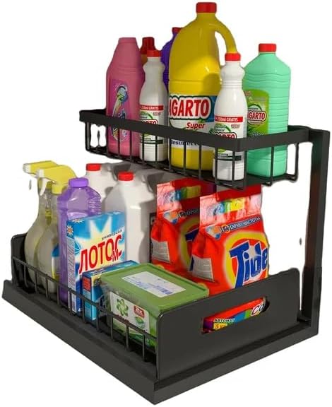 Skysmart Tier Under Sink Storage Kitchen Organiser with Sliding Draweritchen Storage and Organisation Cupboard Sink Shelf, Organizer with Hooks, for Bathroom Kitchen Countertop,(WITH OUT CUP)