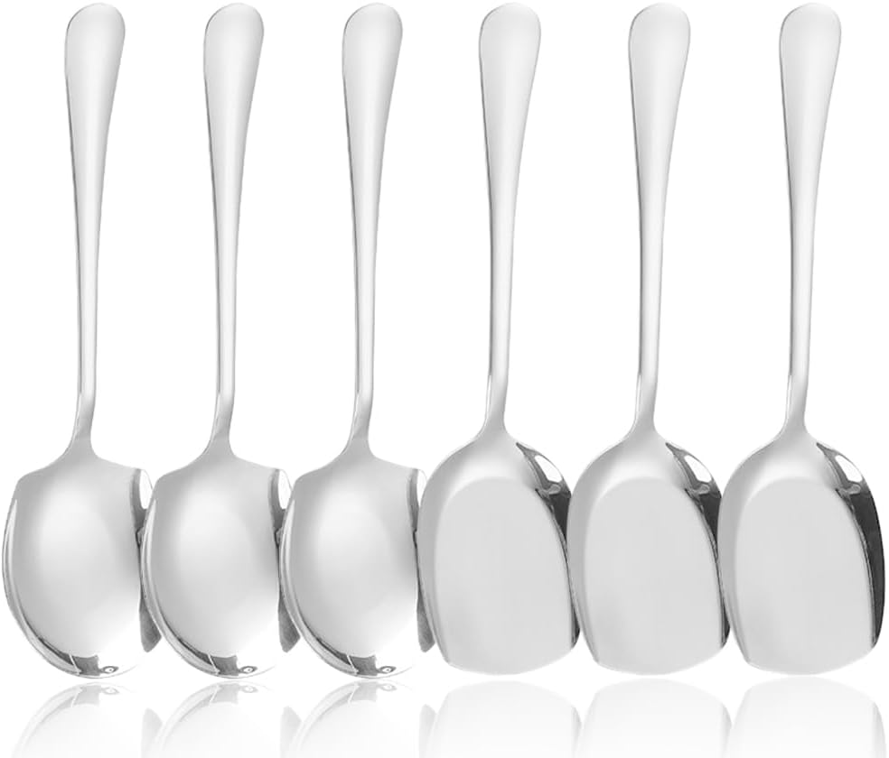 6 Pcs Large Serving Spoons, Buffet Serving Spoon Stainless Steel, Long Handle Soup Spoons, Cooking Spoon Dining Spoons for Kitchen Cooking Banquet Restaurant