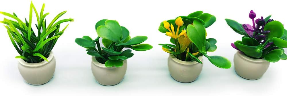 Dollhouse Decoration Plant Pots Miniature Green Potted Miniature Bonsai Model Dollhouse Accessories Decor,1 12 Scale Doll House Miniature Plant Model (4 Different Flower Bots)