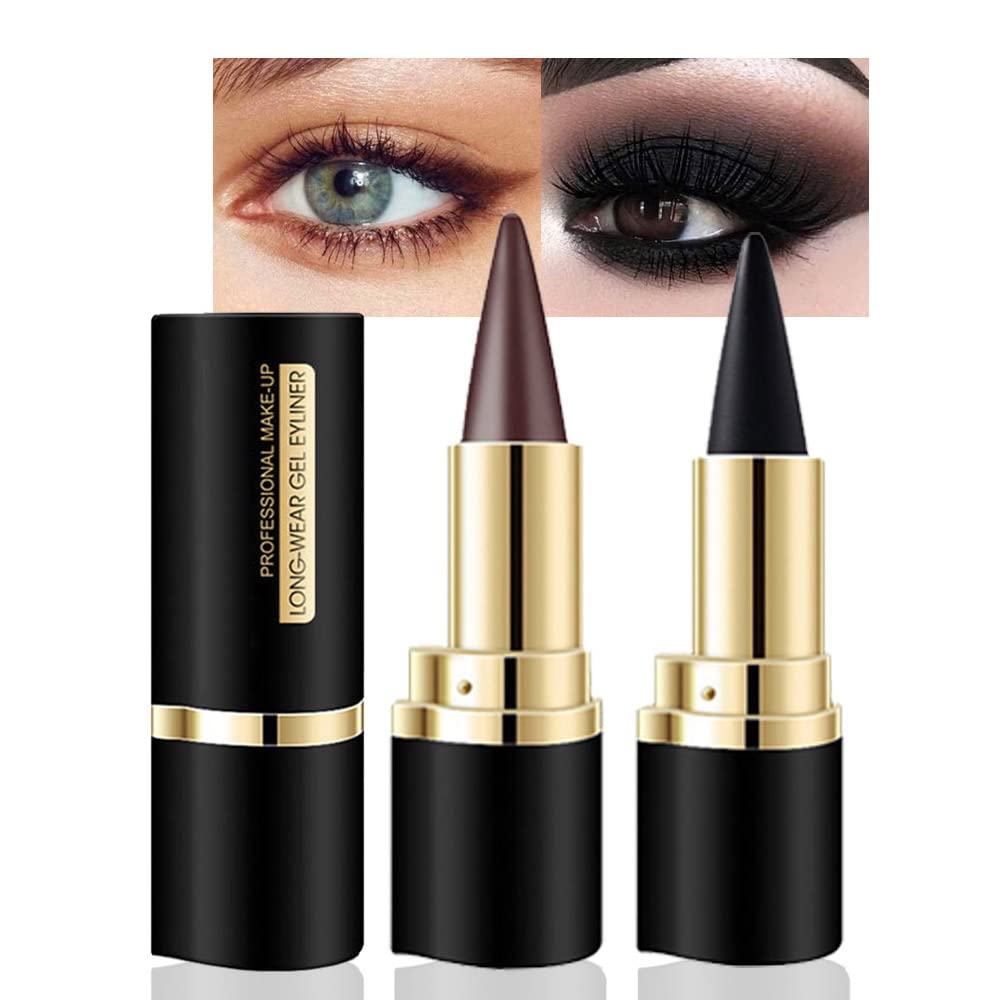 evpct 2Pcs Black Dark Brown Gel Lipstick Eyeliner Pencils Pen Eye Black Face Paint Stick Long Wear Gel Natural Black Brown Eyeliner Cream Waterproof Smudge Proof Eye Liners Crayon Halloween Makeup Set