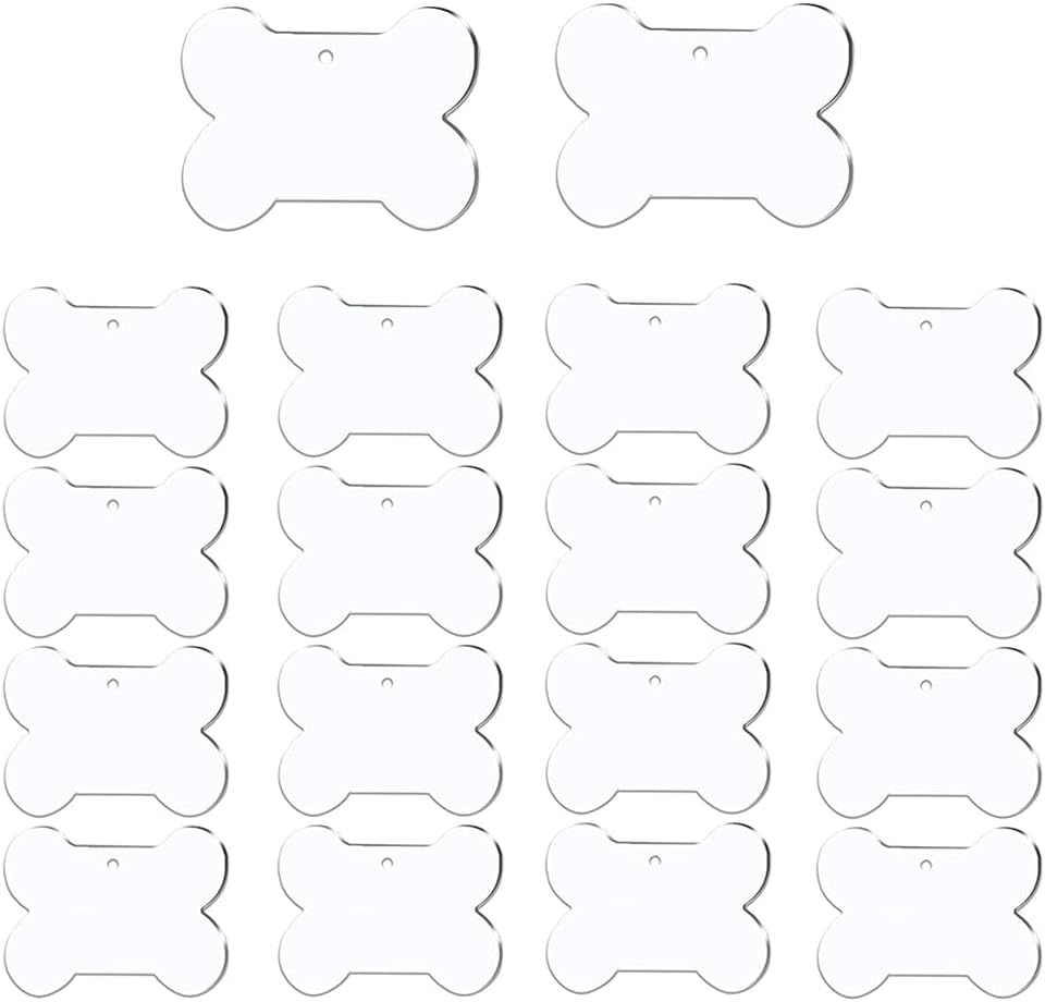 Duunshylw 20 Pcs Acrylic Keyring Blanks Acrylic Bone Blank Keychains Dog Bone Key Chain Blanks Custom Dog Tags for DIY Keychains Bag Tags Gift Tags Project