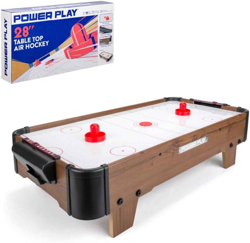 Power Play | Air Hockey Table Game, Wooden Portable Table Toys Game for Kids and Adults, 28inches, Brown