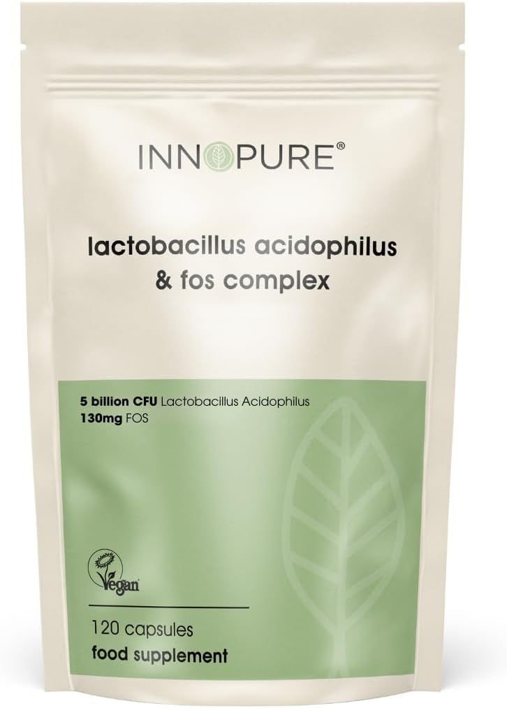 INNOPURE Acidophilus Probiotic & Prebiotic Supplements 120 Capsules (Pure-Fill) No Fillers or Binders - Lactobacillus Acidophilus Complex for Gut & Digestive Health, 5 Billion CFU - UK Made