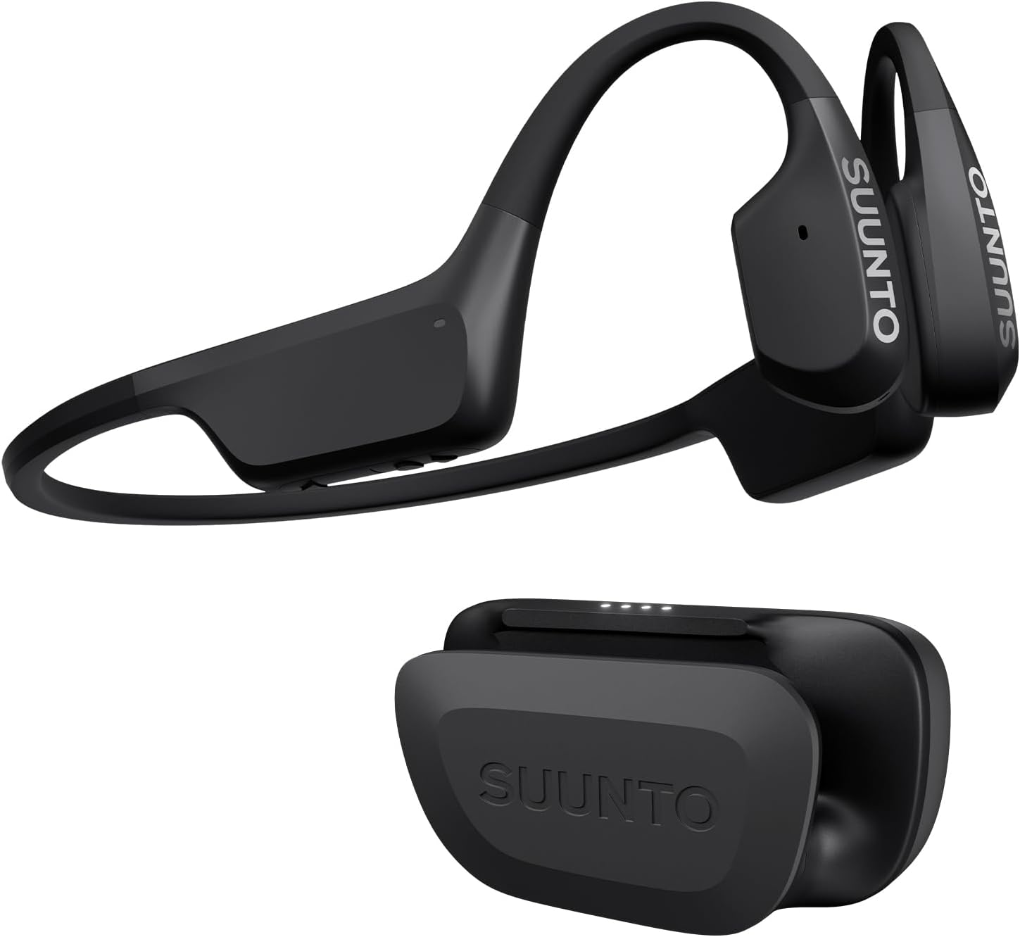 SUUNTO Aqua Open-Ear Swimming Bone Conduction Headphone, 32GB MP3 Bluetooth Running Player, Head Movement Control, Noise Cancelled Dual-Mic, IP68 Waterproof, 30H Playtime w/Powerbank, Black