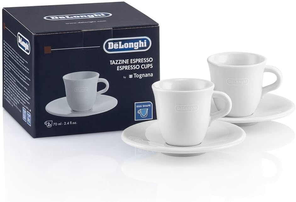 De'Longhi DLSC308 Porcelain Espresso Cup & Saucer, Set of 2,70 ml