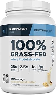 Transparent Labs Grass-Fed Whey Protein Isolate - Naturally Flavored, Gluten Free Whey Protein Powder with 28g of Protein per Serving & 9 Amino Acids - 30 Servings, Vanilla Peanut Butter