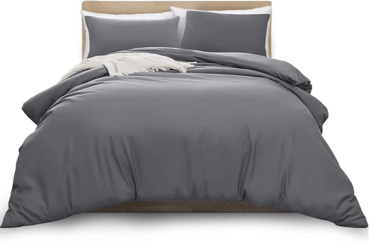 MOONLIGHT20015 Double Duvet Cover Grey Solid Soft Double Bedding Duvet Cover Set with 2 Matching Pillowcases