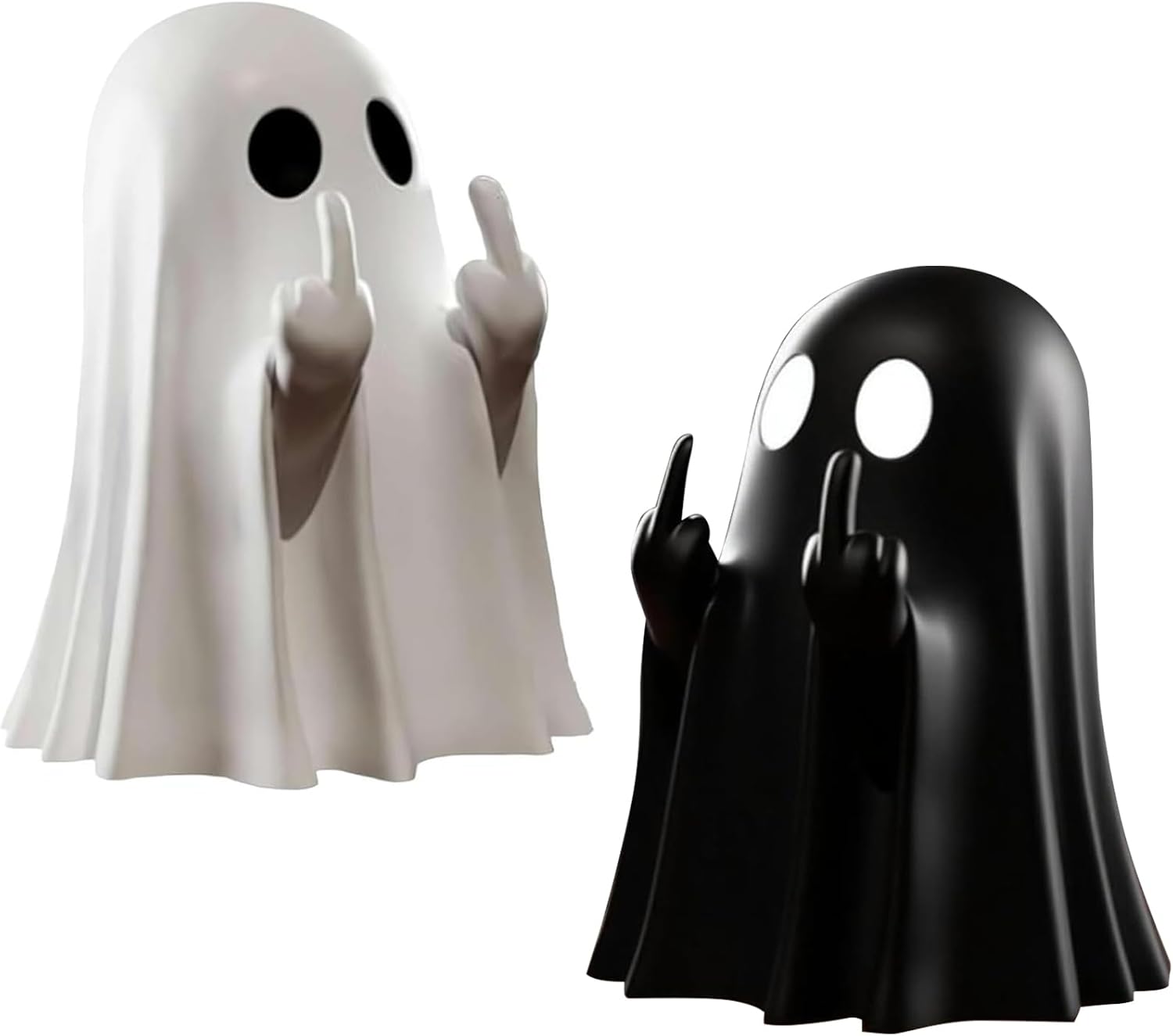 2 Pcs Halloween Middle Finger Ghost Decorations Spooky Funny Table Statue Ornament for Prank Party, Unique Haunted House Decor, Eye Catching Gifts for Teens and Women Cute Humor Prop Black and white
