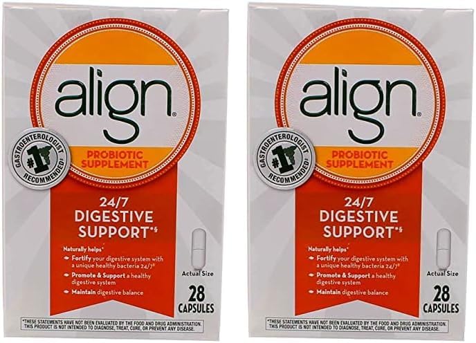 Align Probiotics, Probiotic Supplement for Daily Digestive Health, 28 Capsules, #1 Recommended Probiotic by Gastroenterologists (Packaging May Vary) (Pack of 2)